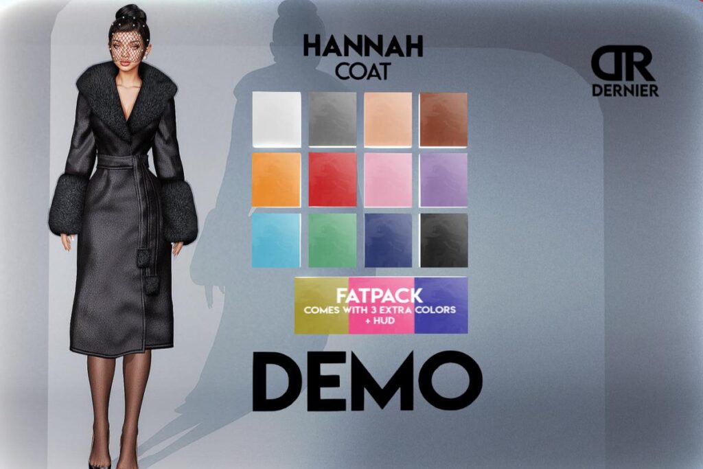 Hannah Coat - Try Demo for Fits, L$75 each/L$698 FP
