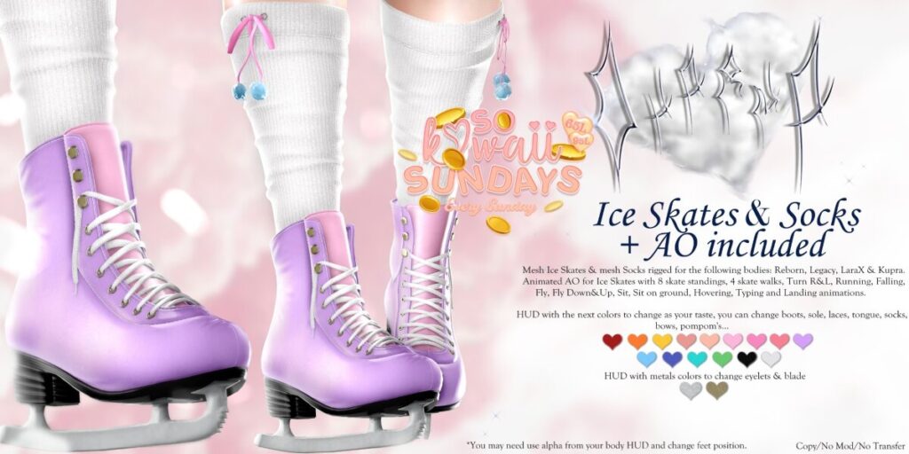 Ice Skates &amp; Socks w/AO	<a href="http://maps.secondlife.com/secondlife/Ancient%20Sanctuary/62/218/1704" target="_blank">Teleport</a>