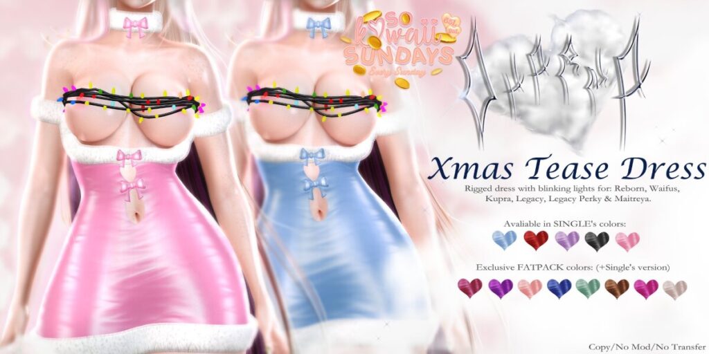 Xmas Tease Dress - Inithium/Legacy/Maitreya/Reborn/+mods	<a href="http://maps.secondlife.com/secondlife/Ancient%20Sanctuary/62/218/1704" target="_blank">Teleport</a>