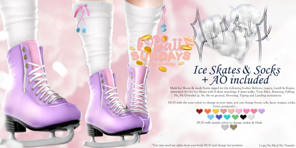 Ice Skates &amp; Socks w/AO - Inithium/Legacy/MaitreyaX/Reborn	&lt;a href=&quot;http://maps.secondlife.com/secondlife/Ancient%20Sanctuary/62/218/1704&quot; target=&quot;_blank&quot;&gt;Teleport&lt;/a&gt;