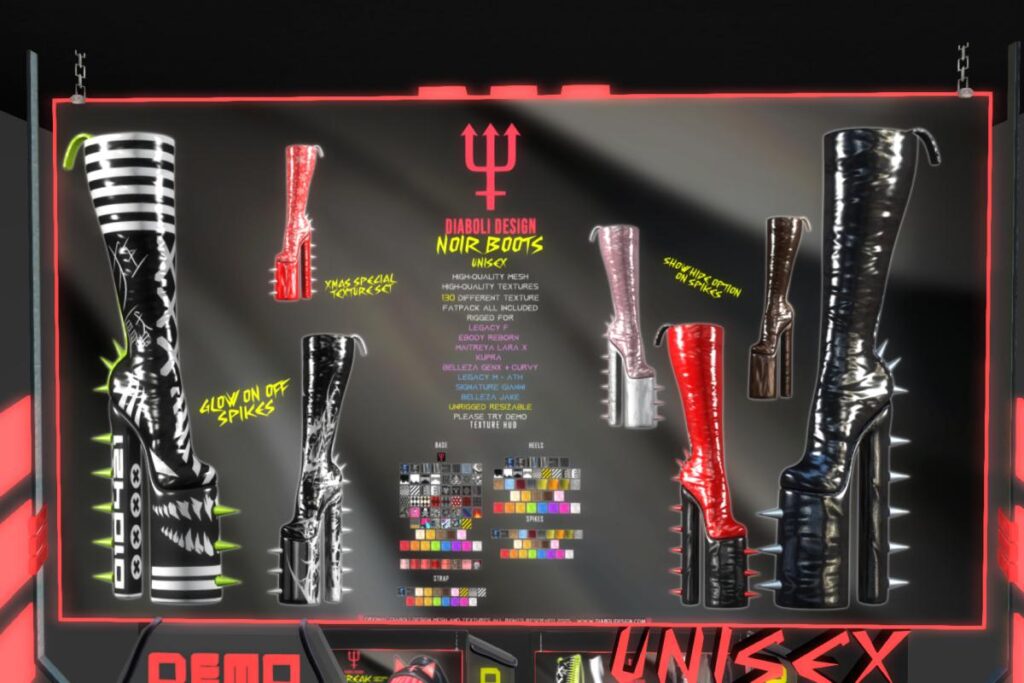 Noir Boots - Gianni/GenX/Inithium/Jake/Legacy F+M/MaitreyaX/Reborn/Unrigged/+mods, L$999