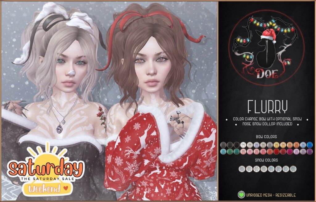 Flurry Hairstyle	<a href="https://maps.secondlife.com/secondlife/ploom/196/75/23" target="_blank">Teleport</a>