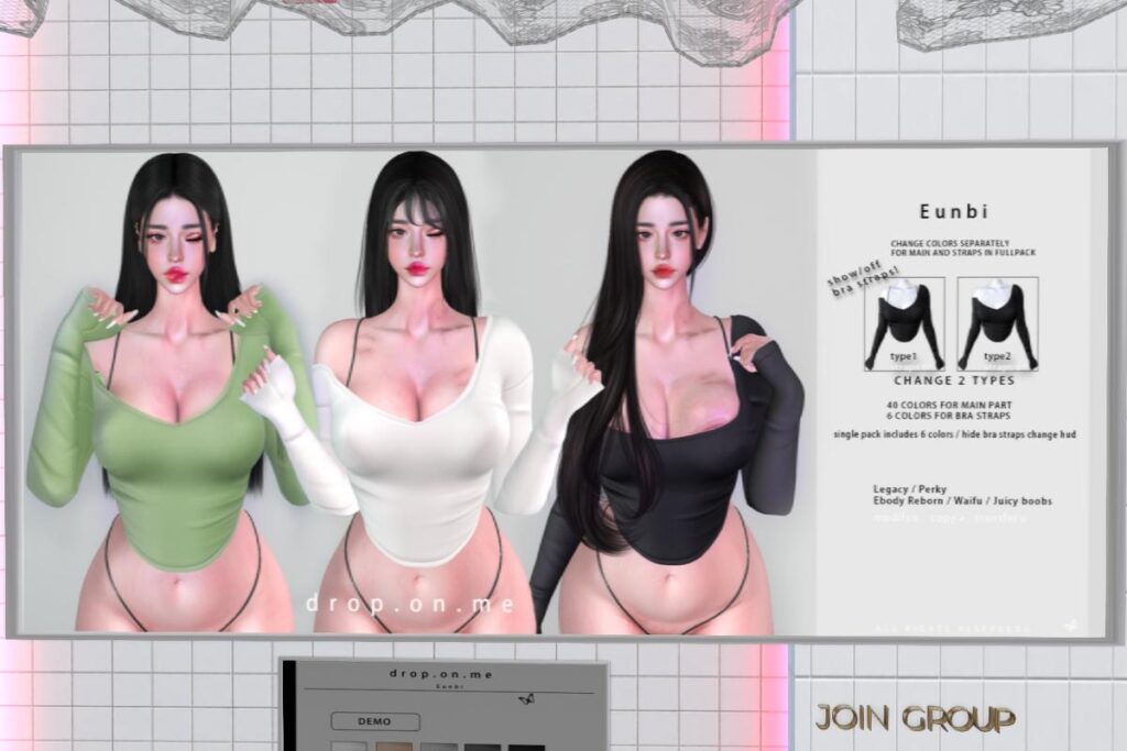 Eunbi Top - Legacy/Reborn/+mods, L$249 each/L$1999 FP