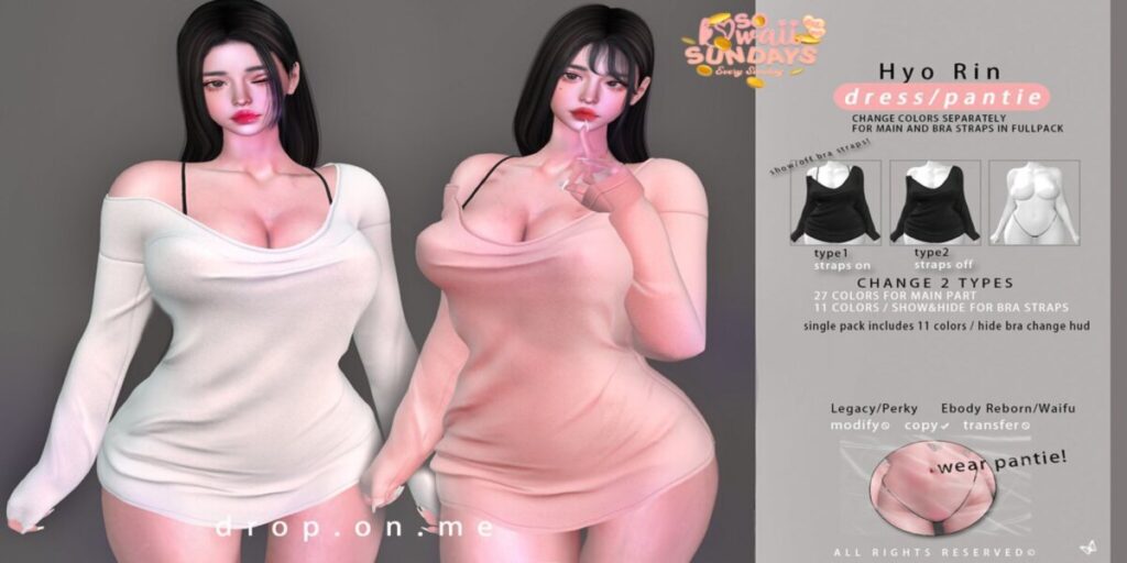 Hyo Rin Outfit - Legacy/Reborn/+mods	<a href="http://maps.secondlife.com/secondlife/The%20Sign%20III/214/32/22" target="_blank">Teleport</a>