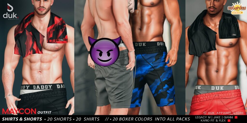 Maycon Outfit - Gianni/Jake/Kario Fit+Flex/Legacy	<a href="http://maps.secondlife.com/secondlife/Heartbreak/139/143/94" target="_blank">Teleport</a>