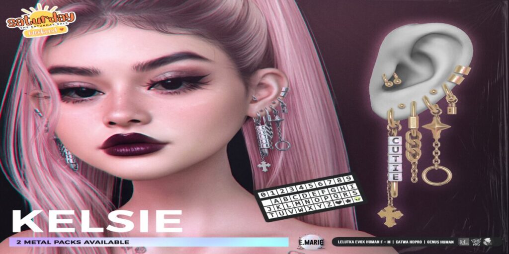 Kelsie Earrings - Catwa/EvoX Ears F+M/Genus Ears	<a href="http://maps.secondlife.com/secondlife/xoxo/86/130/41" target="_blank">Teleport</a>