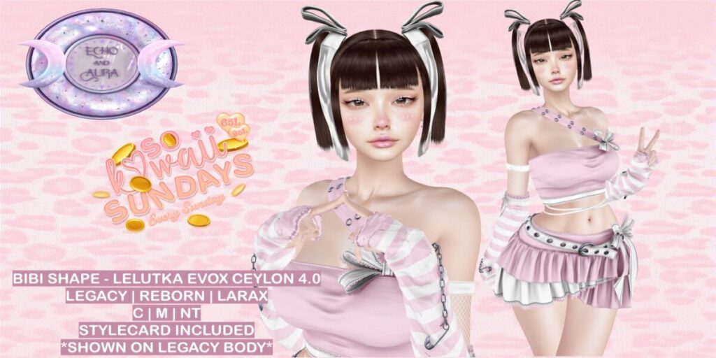 Bibi Shape - EvoX Ceylon/Legacy/MaitreyaX/Reborn	<a href="http://maps.secondlife.com/secondlife/Coral%20Cove/161/236/2543" target="_blank">Teleport</a>