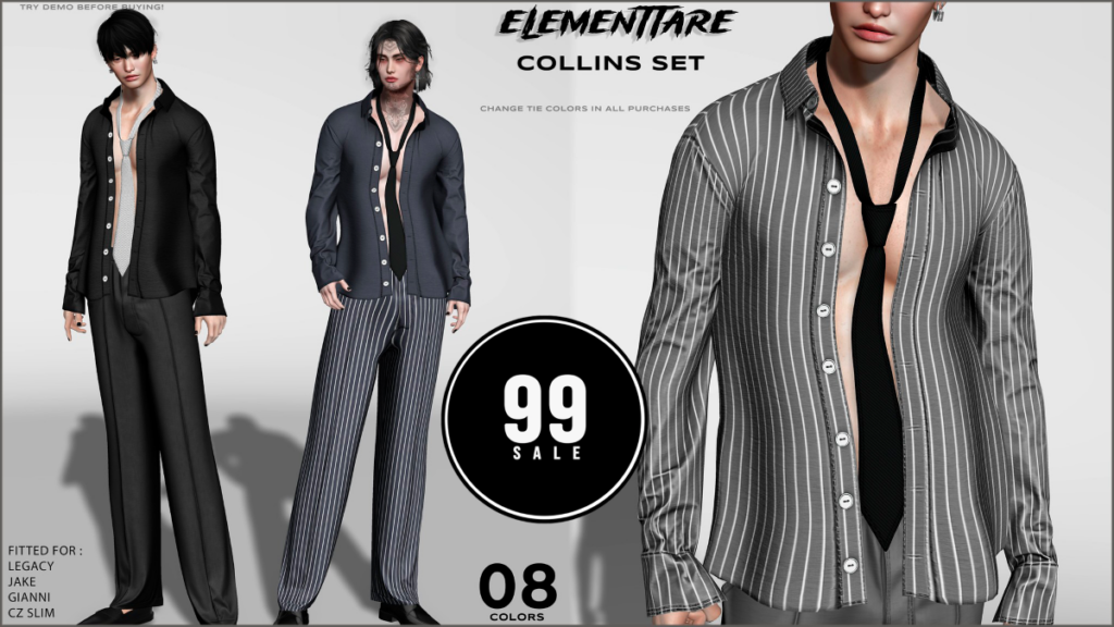 Collins Set - CZ Slim/Gianni/Jake/Legacy	<a href="http://maps.secondlife.com/secondlife/Heartbreak/116/99/100" target="_blank">Teleport</a>