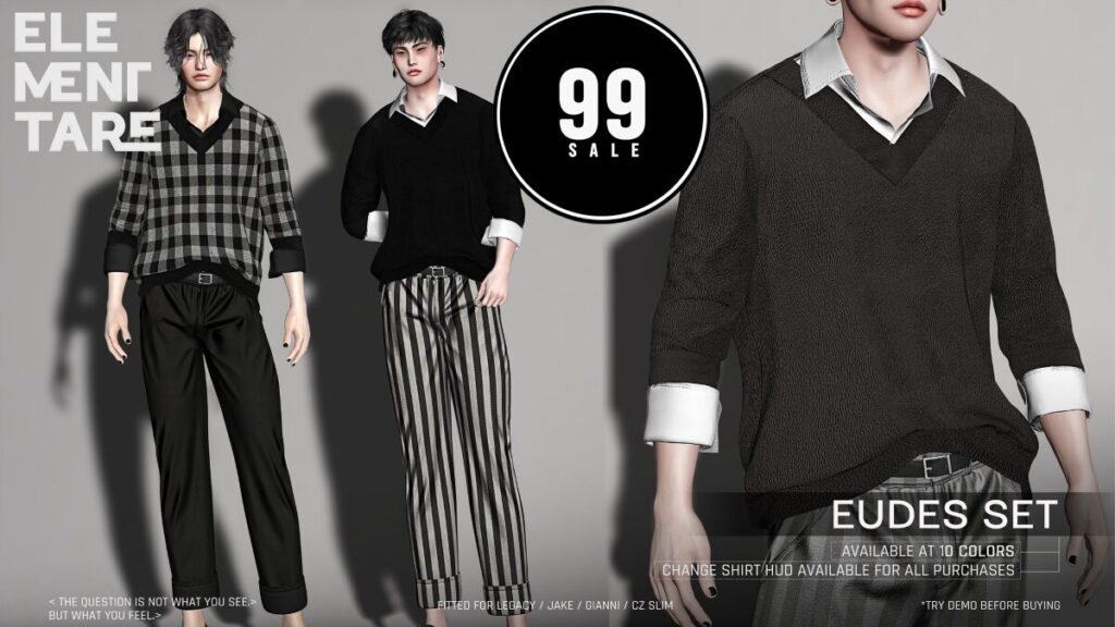 Eudes Set - CZ Slim/Gianni/Jake/Legacy	<a href="http://maps.secondlife.com/secondlife/Heartbreak/131/129/166" target="_blank">Teleport</a>