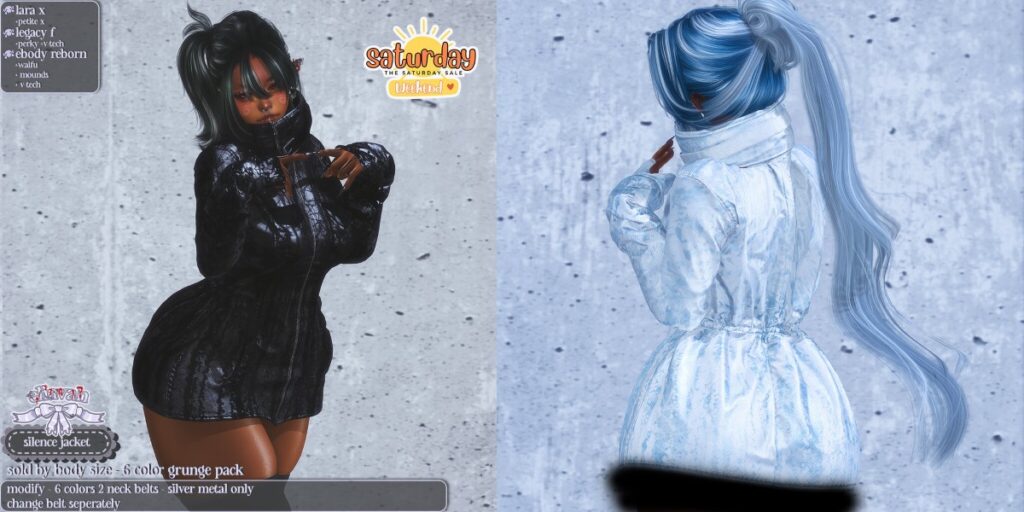 Silence Jacket - Legacy/MaitreyaX/Reborn/+mods	&lt;a href=&quot;https://maps.secondlife.com/secondlife/Escapes/162/26/1004&quot; target=&quot;_blank&quot;&gt;Teleport&lt;/a&gt;