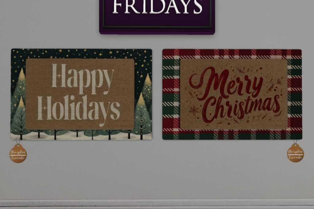 Double Doormat / Christmas | Double Doormat / Holidays 	&lt;a href=&quot;http://maps.secondlife.com/secondlife/floorplan/132/112/28&quot; target=&quot;_blank&quot;&gt;Teleport&lt;/a&gt;