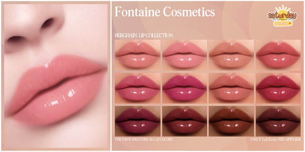 Berghain Lip Collection - EvoX	&lt;a href=&quot;https://maps.secondlife.com/secondlife/VELOUR/66/140/83&quot; target=&quot;_blank&quot;&gt;Teleport&lt;/a&gt;