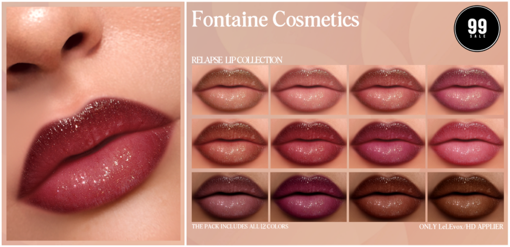 Relapse Lip Collection - EvoX	&lt;a href=&quot;https://maps.secondlife.com/secondlife/VELOUR/66/140/83&quot; target=&quot;_blank&quot;&gt;Teleport&lt;/a&gt;