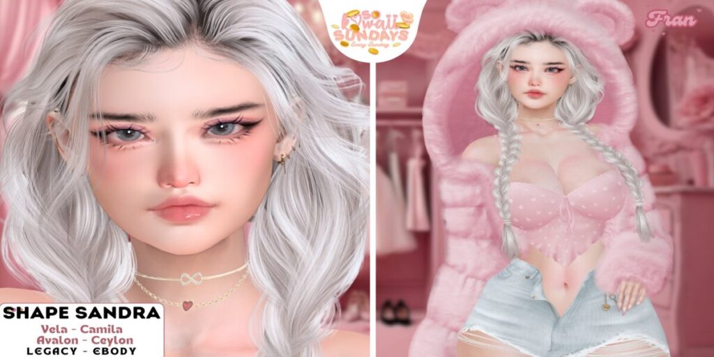 Sandra Shape - EvoX Avalon/EvoX Camila/EvoX Ceylon/EvoX Ceylon/Legacy/Reborn	<a href="https://maps.secondlife.com/secondlife/Town%20Blue%20Port/76/128/1872" target="_blank">Teleport</a>