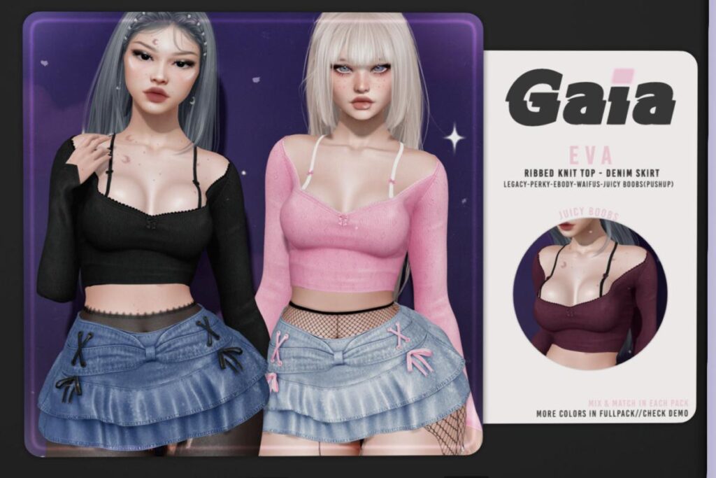 Eva Knit Top &amp; Denim Skirt - Legacy/Reborn/+mods, L$289-L$299 each/L$1399 each FP