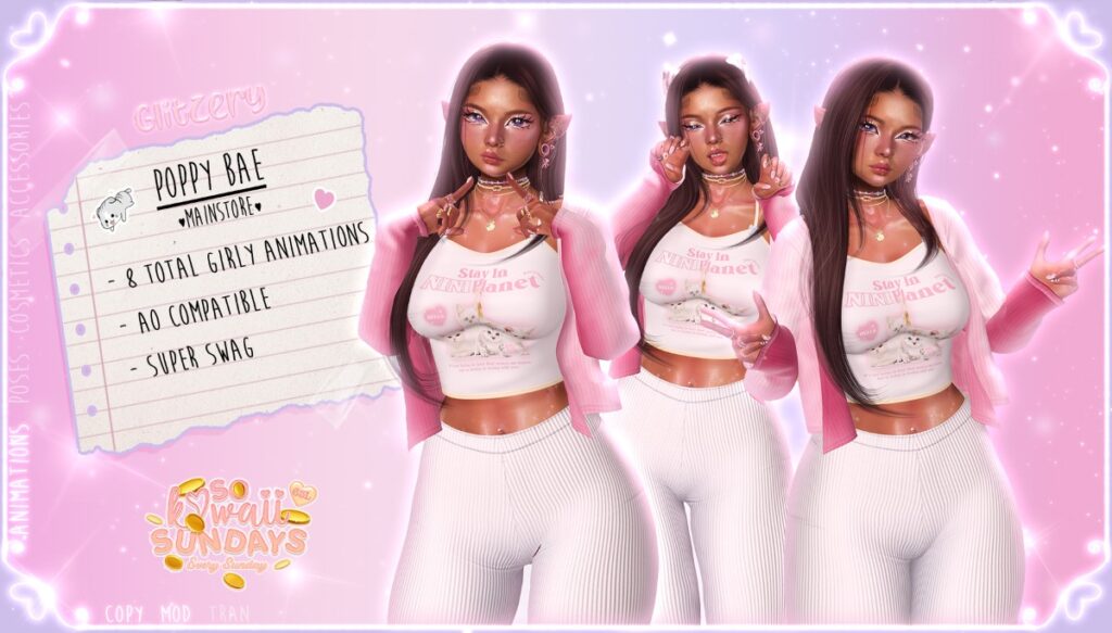 Poppy Bae Animations	&lt;a href=&quot;http://maps.secondlife.com/secondlife/Zodiac/207/46/601&quot; target=&quot;_blank&quot;&gt;Teleport&lt;/a&gt;