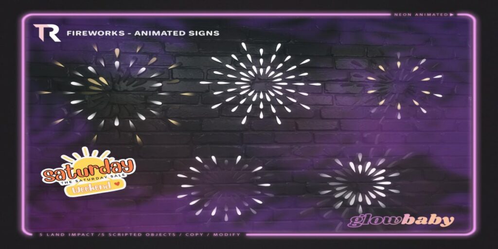 Fireworks Animated Signs	<a href="http://maps.secondlife.com/secondlife/Slytherin/121/104/1070" target="_blank">Teleport</a>