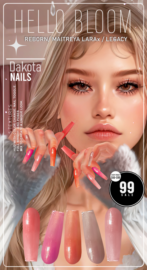 Dakota Nails - Legacy/MaitreyaX/Reborn	<a href="http://maps.secondlife.com/secondlife/Ruined%20Mine/182/151/202" target="_blank">Teleport</a>