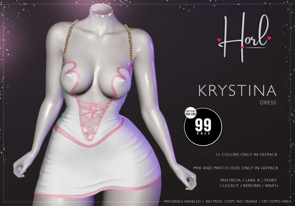 Krystina Dress - Legacy/Maitreya/Reborn/+mods	<a href="http://maps.secondlife.com/secondlife/Spiced%20Romance/70/159/3511" target="_blank">Teleport</a>