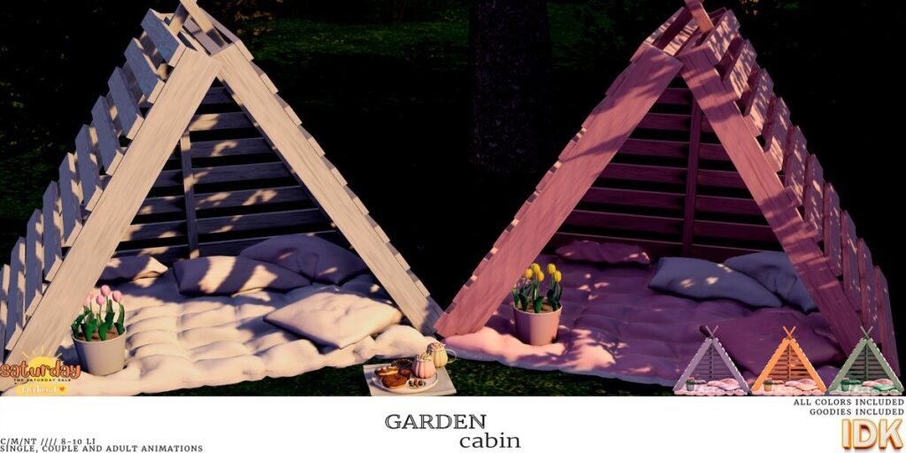 Garden Cabin	<a href="http://maps.secondlife.com/secondlife/The%20Valley/22/35/851" target="_blank">Teleport</a>