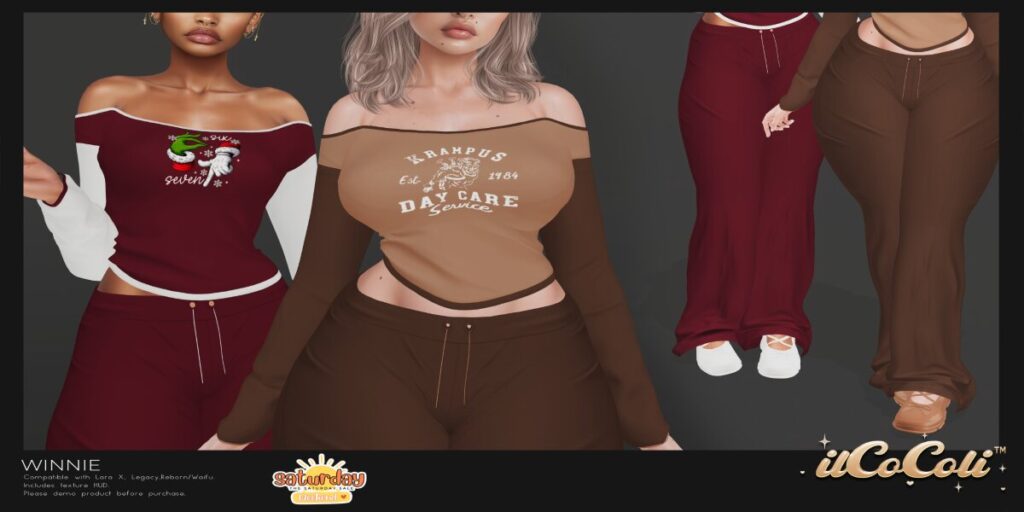 Winnie Outfit - Legacy/MaitreyaX/Reborn/+mods	<a href="http://maps.secondlife.com/secondlife/Sensual%20Souls/79/170/24" target="_blank">Teleport</a>