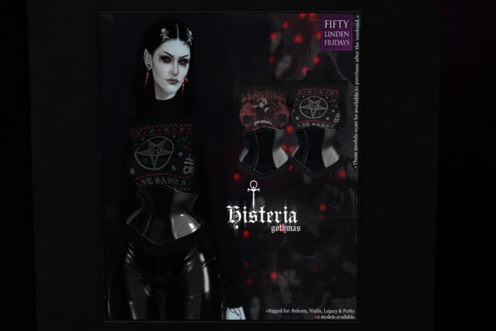 Histeria Creepmas - Legacy/Reborn/+mods	<a href="http://maps.secondlife.com/secondlife/Sensual%20Desires/77/210/25" target="_blank">Teleport</a>