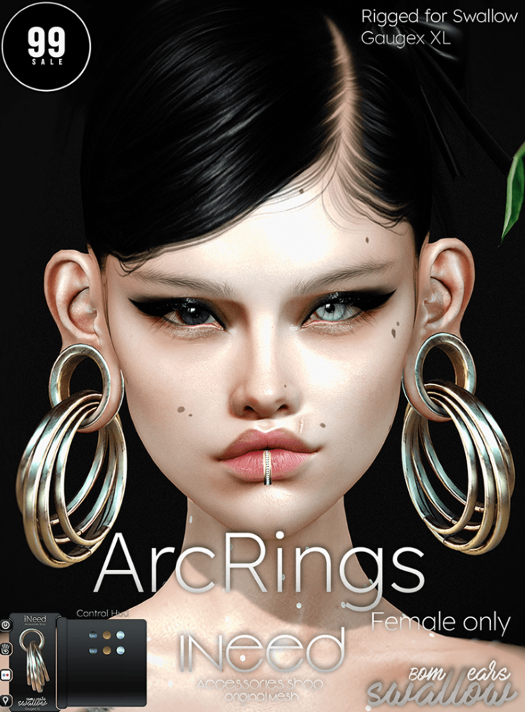 ArcRings Earrings - Swallow Gauged Ears XL Female	&lt;a href=&quot;http://maps.secondlife.com/secondlife/Starfall%20Bay/176/30/22&quot; target=&quot;_blank&quot;&gt;Teleport&lt;/a&gt;