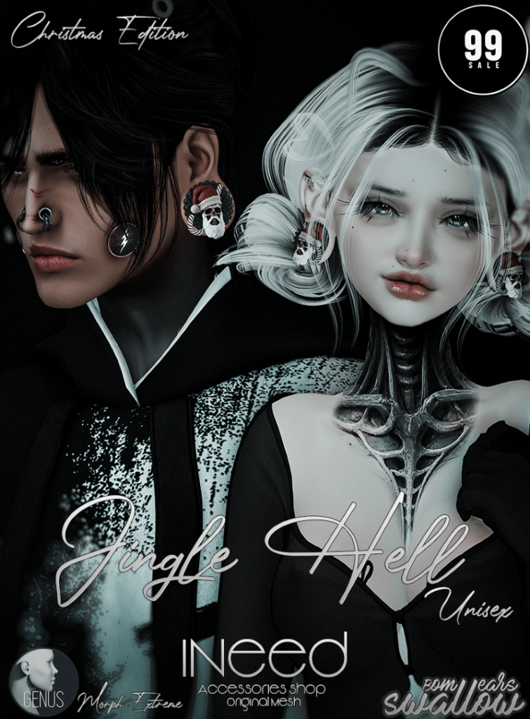 Jingle Hell Earrings - Genus Morph Extreme/Swallow Gauged Ears XL F+M	&lt;a href=&quot;http://maps.secondlife.com/secondlife/Starfall%20Bay/176/30/22&quot; target=&quot;_blank&quot;&gt;Teleport&lt;/a&gt;