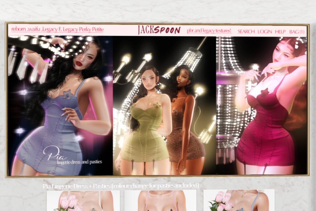 Pia Dress + Pasties - Legacy/Reborn/+mods, L$249-L$399 each/L$999 FP