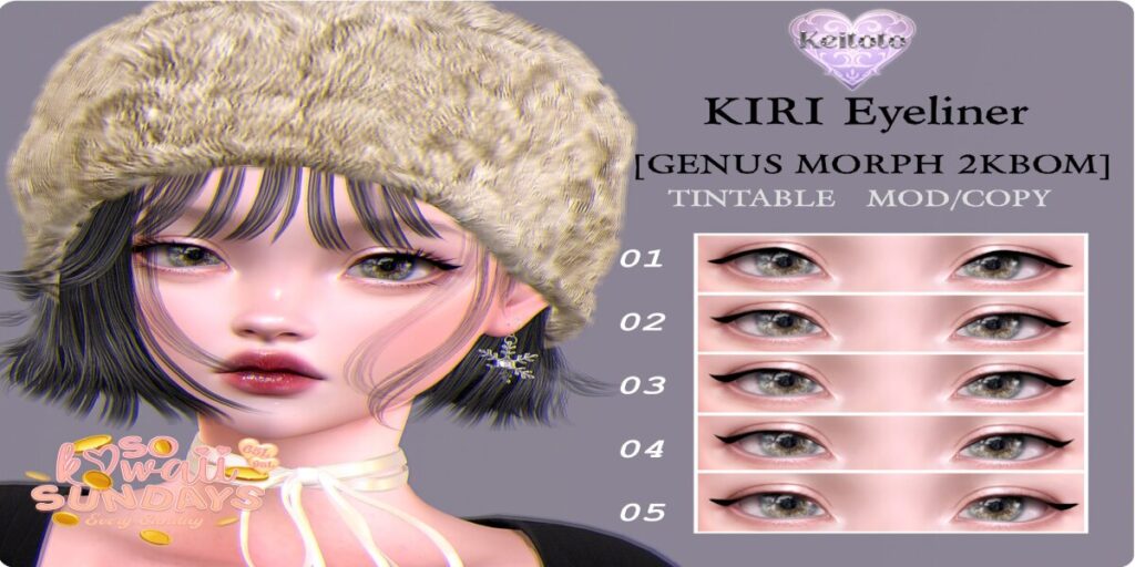 Kiri Eyeliner - Genus MorphToon	<a href="http://maps.secondlife.com/secondlife/Putiki%20Fold/28/156/1551" target="_blank">Teleport</a>