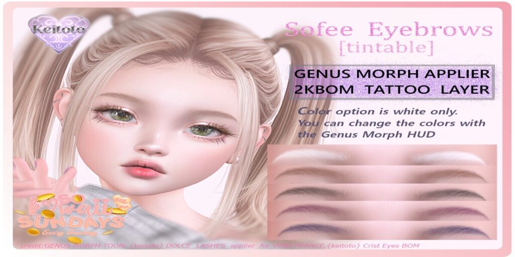 Sofee Eyebrows - Genus Morph	&lt;a href=&quot;http://maps.secondlife.com/secondlife/Putiki%20Fold/28/156/1551&quot; target=&quot;_blank&quot;&gt;Teleport&lt;/a&gt;