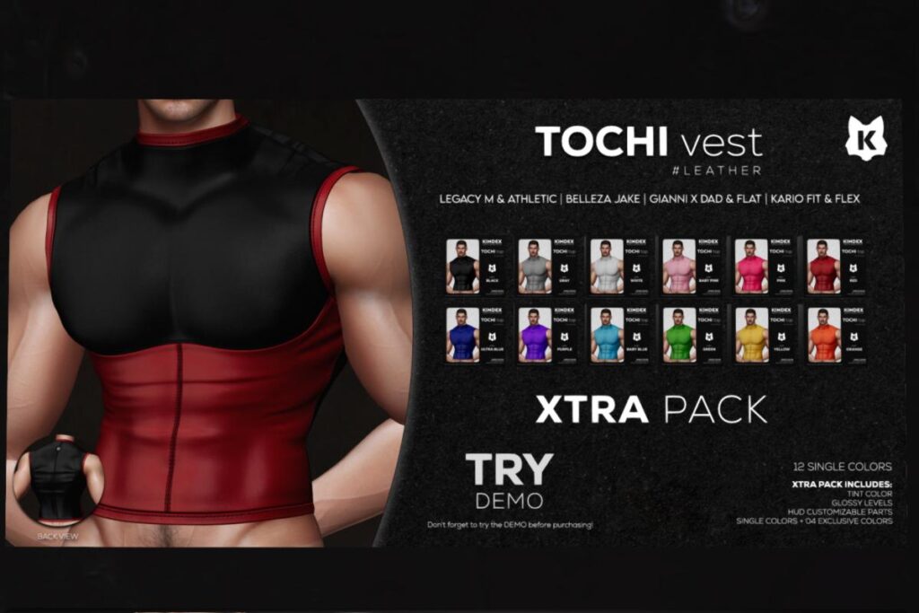 Tochi Vest - Gianni/Jake/Kario Fit + Flex/Legacy/+mods, L$234 each/L$1674 FP