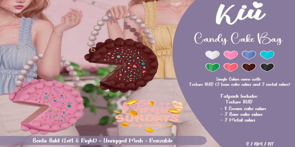 Candy Cake Bag	<a href="http://maps.secondlife.com/secondlife/Berwick%20Land/47/97/988" target="_blank">Teleport</a>