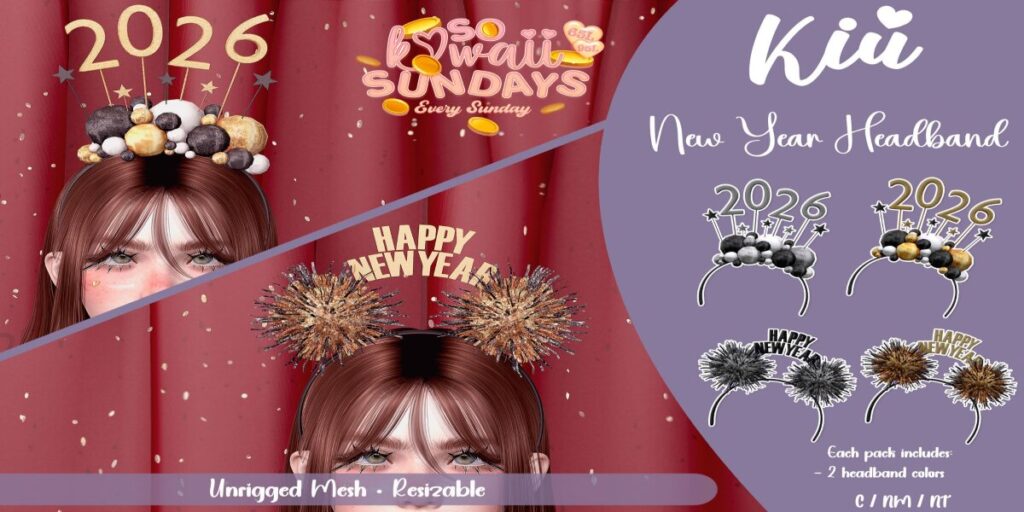 New Year Headband	<a href="http://maps.secondlife.com/secondlife/Berwick%20Land/47/97/988" target="_blank">Teleport</a>