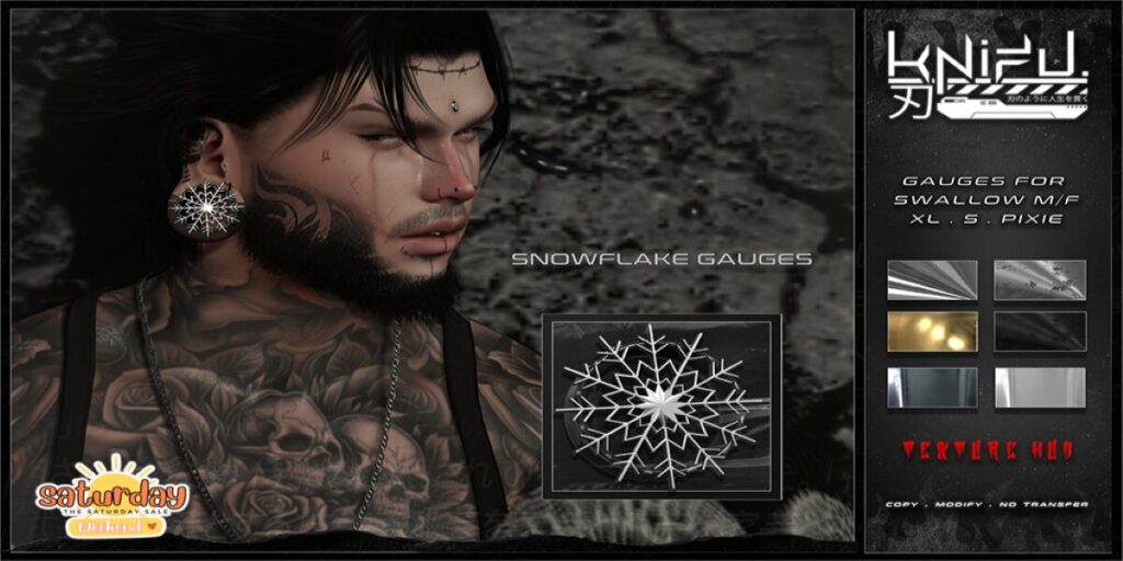 Snowflake Gauges - Swallow M+F S+XL+Pixie	&lt;a href=&quot;http://maps.secondlife.com/secondlife/Shinigami/103/223/3&quot; target=&quot;_blank&quot;&gt;Teleport&lt;/a&gt;