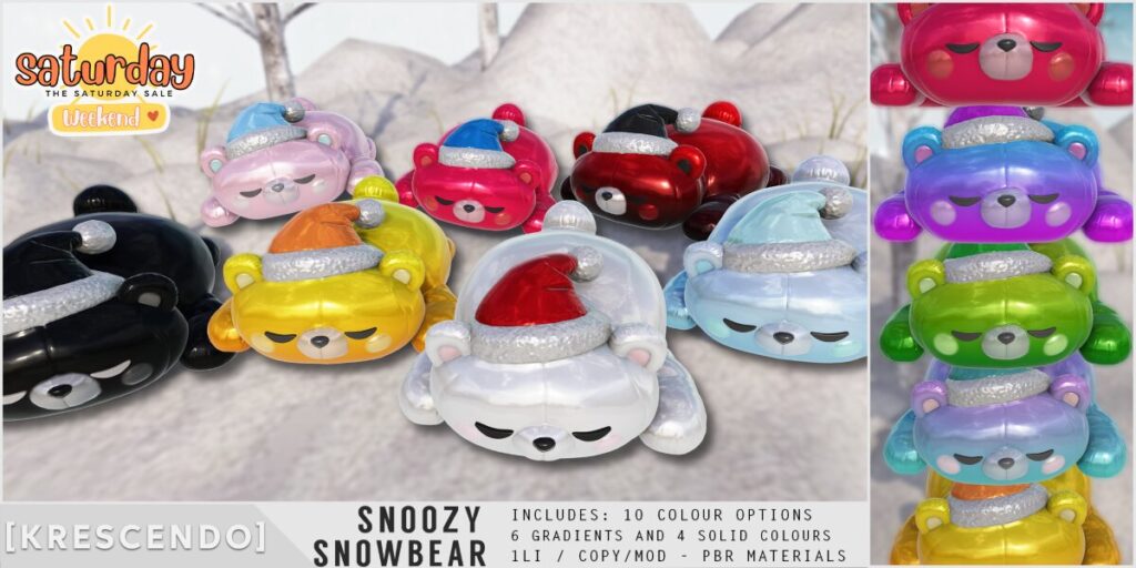 Snoozy Snowbear	<a href="http://maps.secondlife.com/secondlife/SkyBeam%20Hideaway/200/203/4022" target="_blank">Teleport</a>