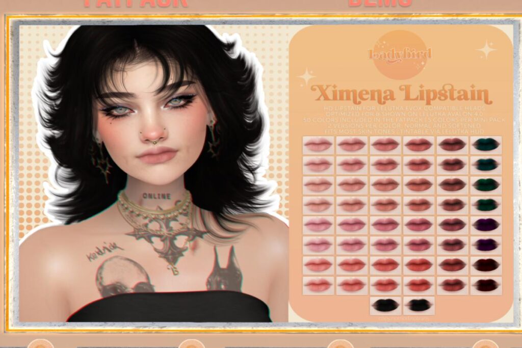 Ximena Lipstain - Eov X, L$199 each/L$350 FP