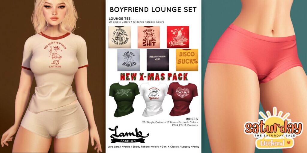 Boyfriend Lounge Set - GenX Classic/Legacy/MaitreyaX/Reborn/+mods	<a href="https://maps.secondlife.com/secondlife/Lula/132/84/25" target="_blank">Teleport</a>