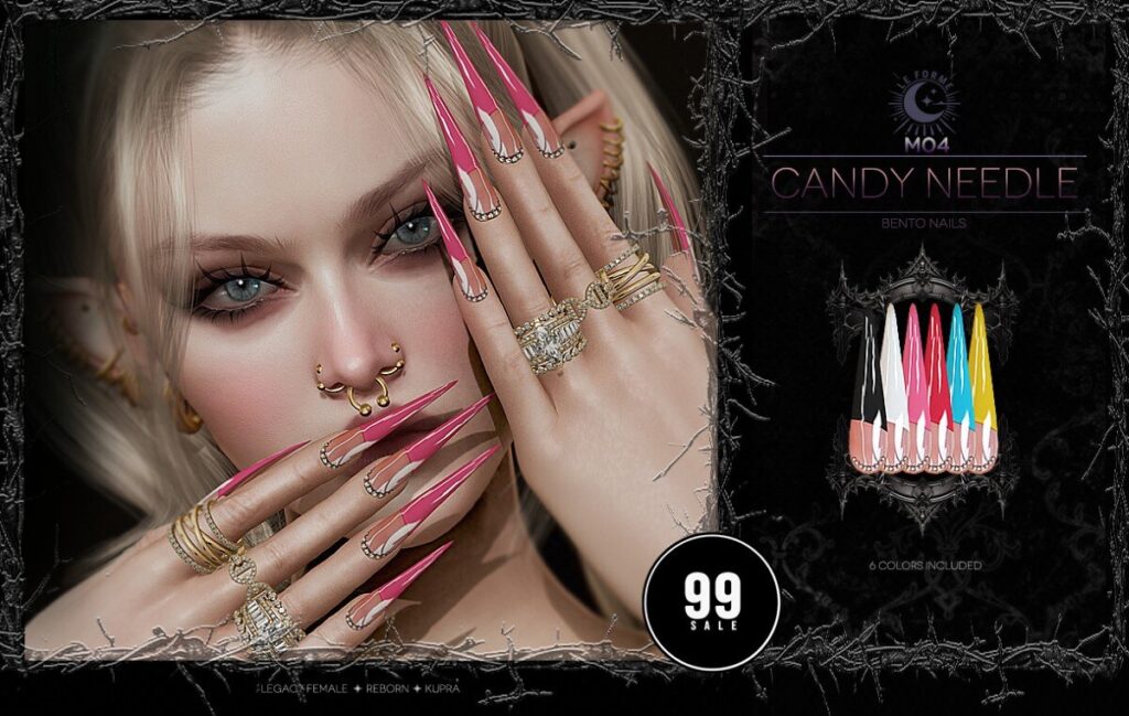 M04 Candy Needle Nails - Inithium/Legacy/Reborn	<a href="http://maps.secondlife.com/secondlife/Flamingo%20District/208/76/2203" target="_blank">Teleport</a>
