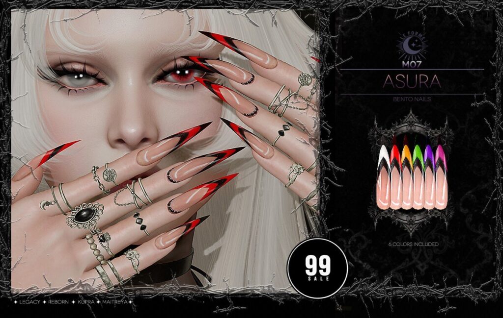 M07 Asura Nails - Inithium/Legacy/Maitreya/Reborn	<a href="http://maps.secondlife.com/secondlife/Flamingo%20District/208/76/2203" target="_blank">Teleport</a>