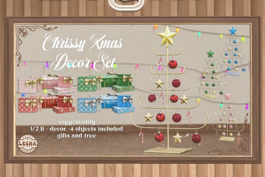 Chrissy Xmas Decor Set, L$349 each/L$999 FP