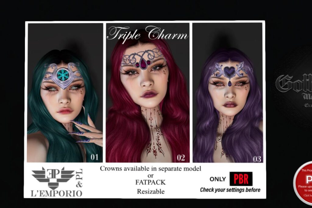 Triple Charm Crowns, L$300 each/L$600 FP