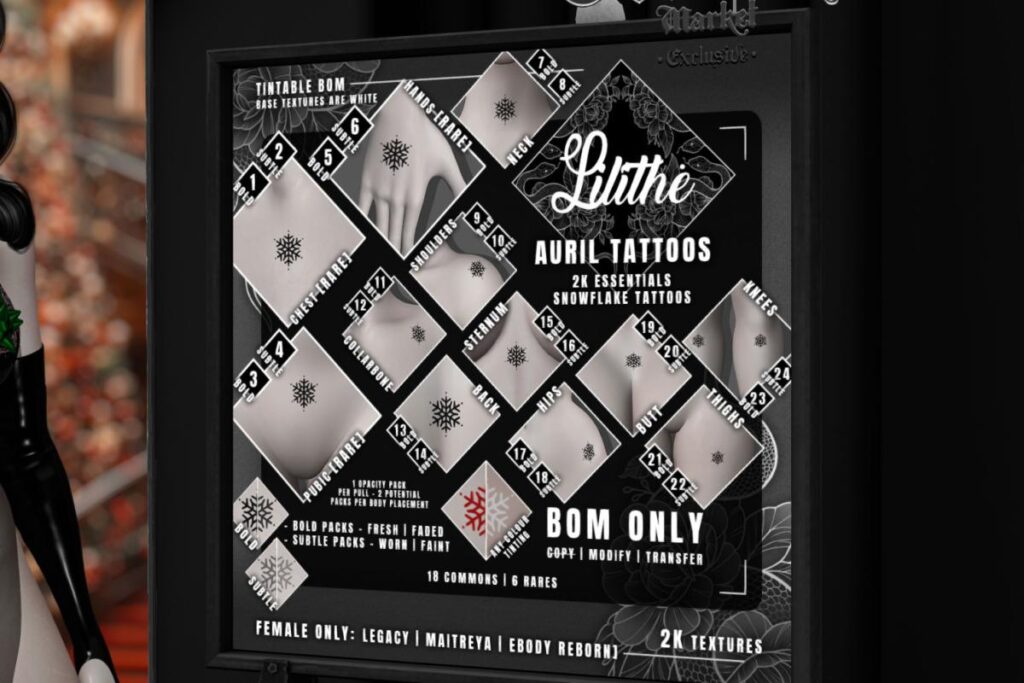 Auril Tattoos - Legacy/MaitreyaX/Reborn, L$40 per play/L$1600 FP