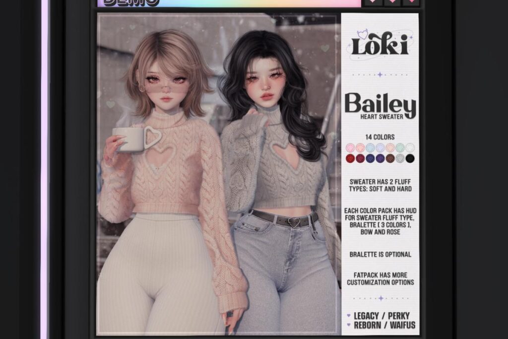 Bailey Sweater - Legacy/Reborn/+mods, L$249 each/L$1299 FP