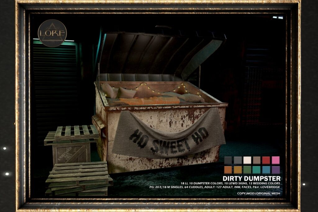 Dirty Dumpster Bed, L$760-L$1760 each