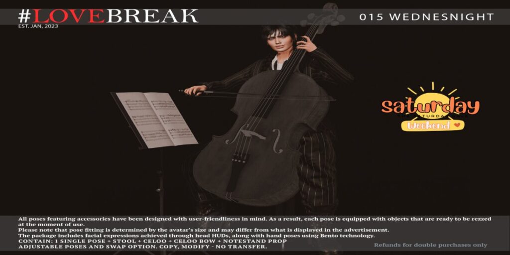 015 Wednesnight Pose	<a href="http://maps.secondlife.com/secondlife/Bloom%20Light/50/252/34" target="_blank">Teleport</a>