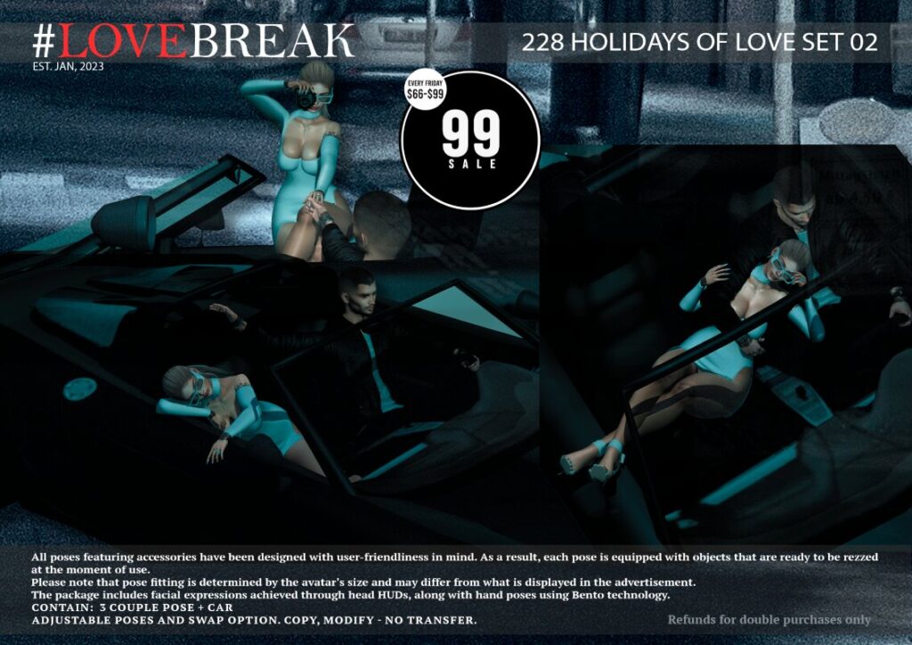 228 Holidays of Love Set 02 Poses	<a href="http://maps.secondlife.com/secondlife/Bloom%20Light/30/252/34" target="_blank">Teleport</a>