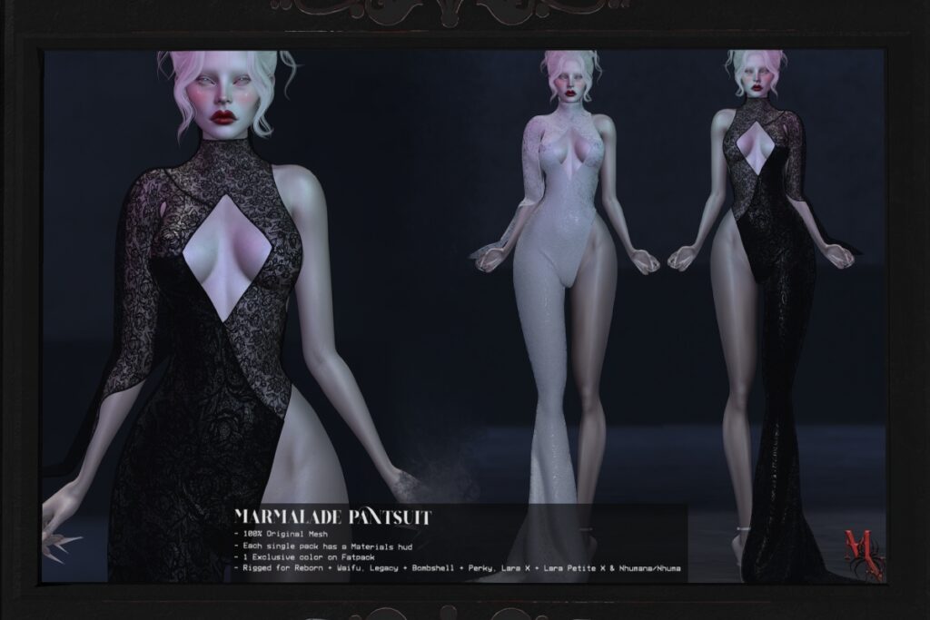 Marmalade Pantsuit - Legacy/MaitreyaX/Nhumana/Reborn/+mods, L$350 each/L$2150 FP