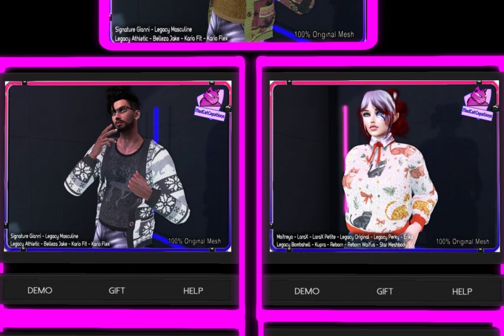 Cardigan &amp; T - Gianni/Jake/Kario Fit+Flex/Legacy/+mods, L$130 | Sweater with Ribbon - Erika/Inithium/Legacy/Maitreya/Reborn/Star/+mods, L$130