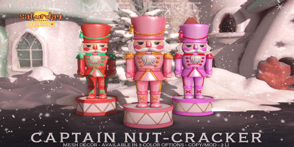 Captain Nut-Cracker Decor	&lt;a href=&quot;http://maps.secondlife.com/secondlife/Klibert/84/162/632&quot; target=&quot;_blank&quot;&gt;Teleport&lt;/a&gt;